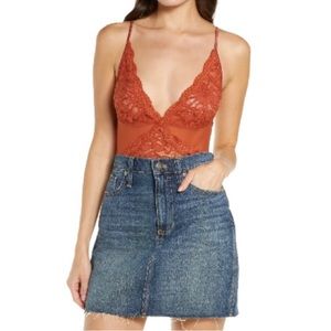Intimately Free People Speed Date Lace Bodysuit Size L NWT | spiced brandy 🍊